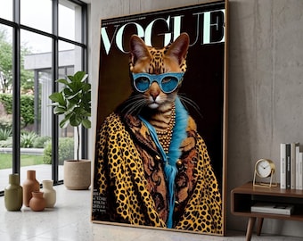 Vogue Cat Canvas Print, Chic Animal Wall Art