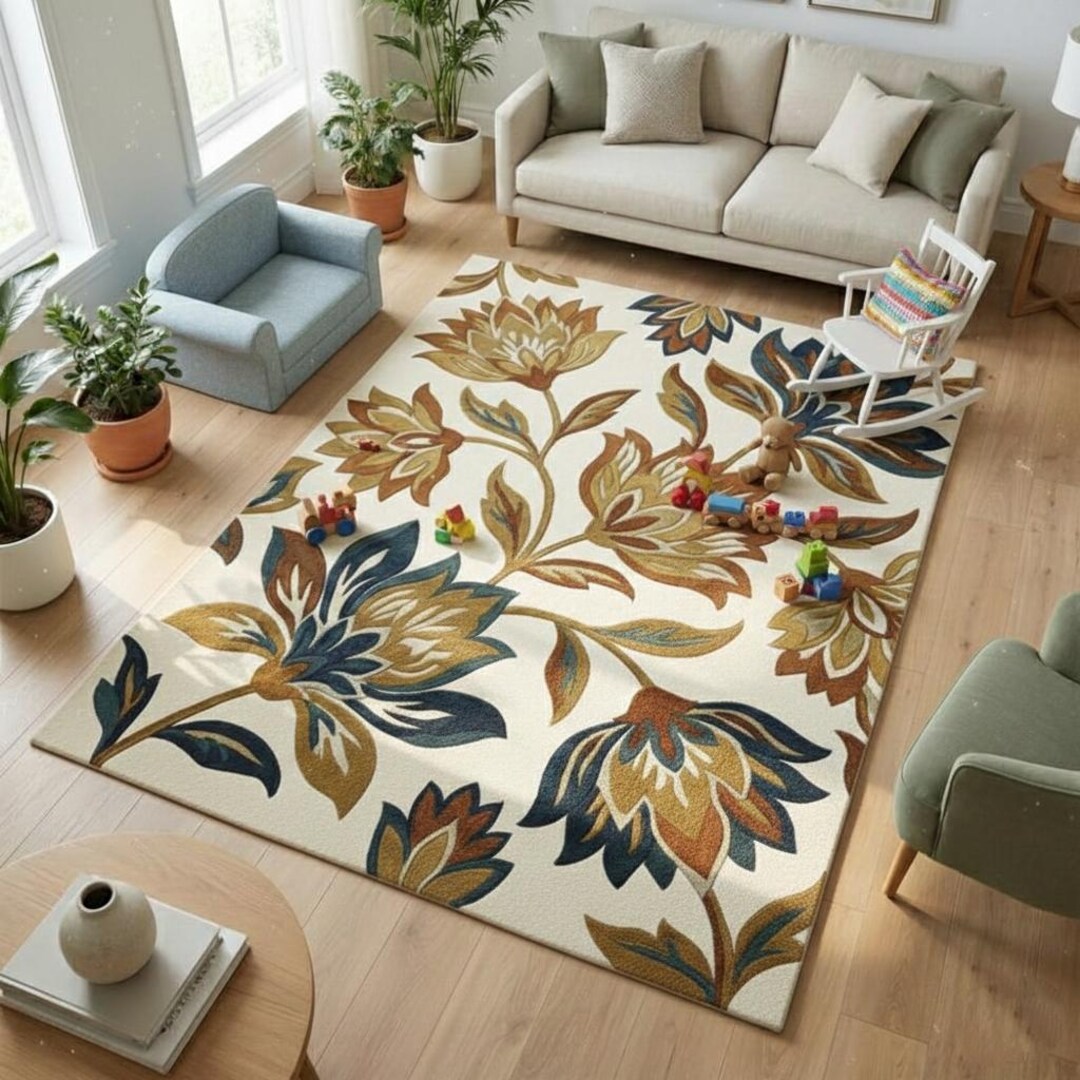 Hand Tufted Wool Area Rug, Modern Floral Botanical Design - Etsy