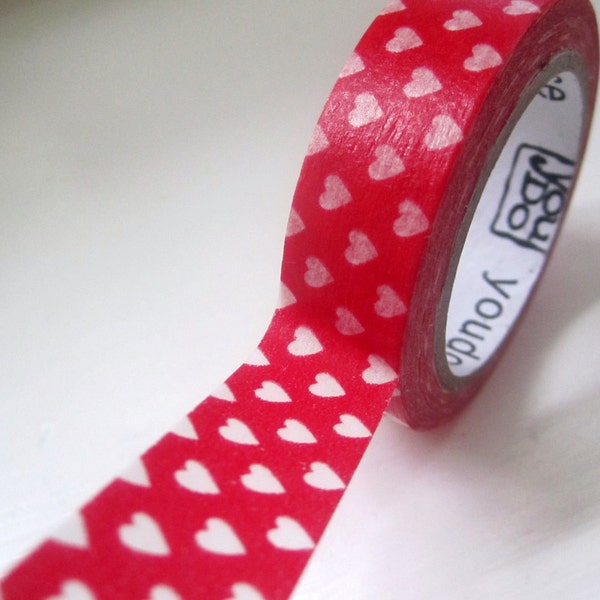 LAST ROLL Japanese Washi Tape Roll in Red with White Hearts