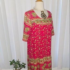 Vintage 1980’s Pink Boho Hippie Ankle Length Mumu Dress Sz L-XL