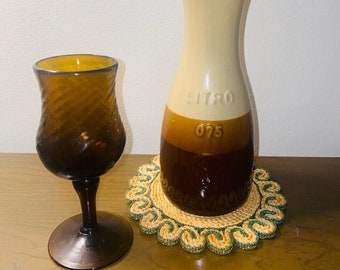 Vintage 1970’s Brown and Beige Earthtones Ceramic Boho Wine Carafe