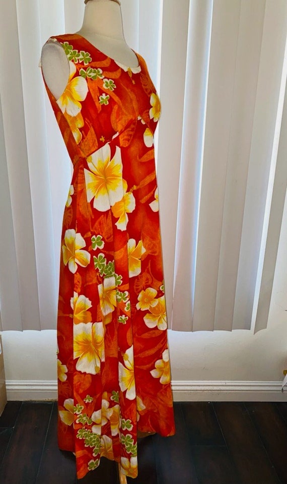 1960's Vintage Boho Orange Hawaiian Tropical Sleev