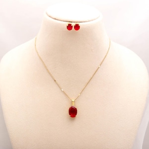 Ensemble pendentif et boucles d'oreilles vintage plaqué or 22 carats en grenat | Bijoux de mariée du sud de l'Inde | Pendentif de mariage | Cadeau pour elle