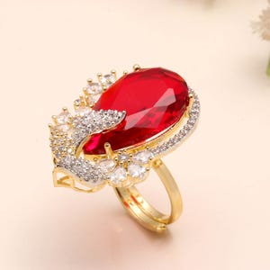 Gold Plated & Silver Plated Ruby CZ Ring | Red Ruby Ring | Adjustable Stackable Ring | Minimalist Cocktail Ring | Bridal Wedding Jewelry