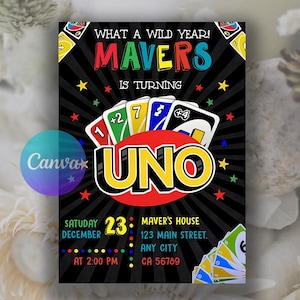 Convite inspirado em noite de jogos em família, modelo de aniversário editável, convite colorido para festa, convite de aniversário com jogo de cartas, convite para noite de jogos