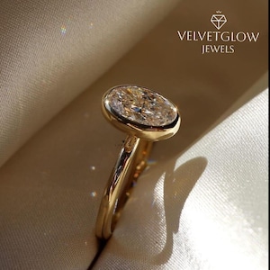 Bezel Set 2 Ct Oval Cut Moissanite Engagement Ring, Oval Cut Ring, Elongated Oval, Moissanite Engagement Ring, Ice Crushed Oval