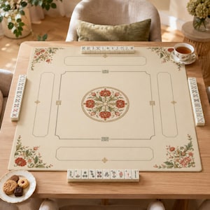 American Mahjong Mat, Peony Floral Chinoiserie Square Table Mat