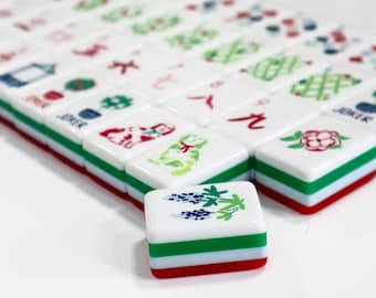 American Mahjong Set with Jokers | Texas Bluebonnet & Cactus Mahjong Tiles | Luxury Green Red White Tri Layer Gift