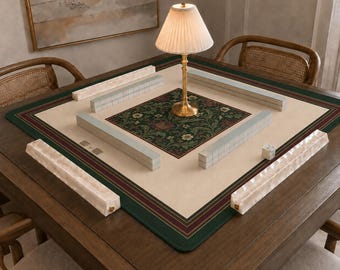 Heritage Garden American Mahjong Mat, Dark Green Botanical William Morris Game Table Cover