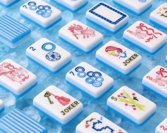 American Mahjong Set with Jokers | Blue Chinoiserie Bows Mahjong Tiles | Luxury Acrylic Preppy Game Night Gift