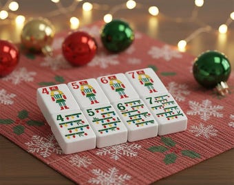 American Mahjong Set with Jokers | Vintage Christmas Holiday Mahjong Tiles | Luxury Festive Reindeer Wreath 160 Tile Gift