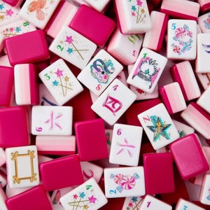 American Mahjong Set with Jokers | Pink Ombre Fashion Girl Mahjong Tiles | Luxury Preppy Cute Game Night Gift Rose Candy Tiles