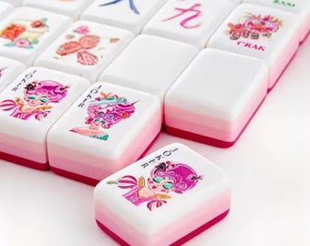 American Mahjong Set with Jokers | Pink Ombre Fashion Girl Mahjong Tiles | Luxury Preppy Cute Game Night Gift
