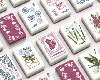 American Mahjong Set with Jokers | Cottagecore Butterfly Floral Mahjong Tiles | Luxury Sage Green Stationery Gift