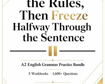 Pacchetto di esercizi di grammatica inglese A2, 5 quaderni di pratica stampabili in PDF, schede di lavoro ESL, tempi verbali, modali e preposizioni, download immediato. + 1600 domande.