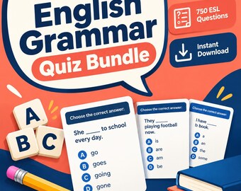 Pacchetto di test di grammatica inglese B1 - 5 formati per individuare gli errori che un quiz solitamente non rileva, 750 domande di pratica ESL, download immediato.