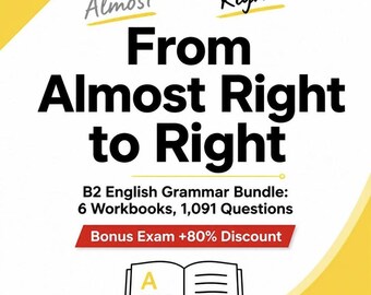 Continui a commettere gli stessi errori di livello B2? — Pacchetto di grammatica inglese B2: 5 quaderni di esercizi in PDF, 1.091 domande, materiale stampabile per studenti di inglese come seconda lingua.