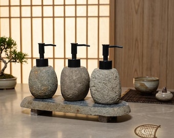 Handmade Natural Sedimentary Rock Soap Dispenser For Modern Bathroom or Kitchen Decor.