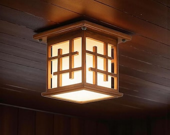 lamp Minimalist Teak Pendant Lamp Zen Style Hanging Light with Acrylic Shade