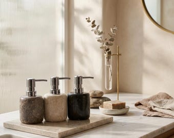 Soap Dispenser Natural Stone Andesite For Modern Bathroom or Kitchen Decor