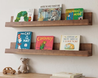 Solid Wood Floating Book Ledge Shelf, Display Shelves for Books, Photos & Art