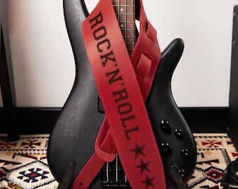 Correa de guitarra de cuero personalizada, 3" de ancho, grabada con láser