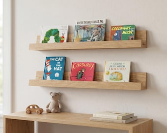 Estantería flotante de madera maciza para libros, estantes de exhibición para libros, fotos y obras de arte.