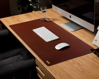 Capri Leather Desk Mat, Genuine Leather Desk Pad, Office Desk Protector, Minimalist Desk Blotter, Leather Mouse Pad, Custom Size Available