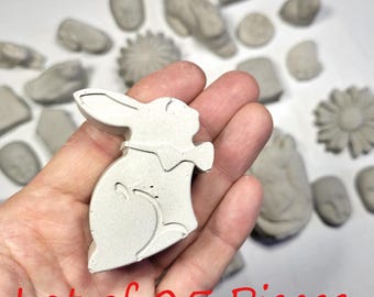Random Assortment D - Set of 25 Miniature Handmade Concrete Pieces, For Plant Ornaments, Small Gifts, Decoration, Fairy Gardens