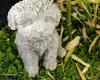 Large Concrete Fluffy Puppy, Cement Dog Sculpture, Handmade Sculpture in Concrete - Gift for Dog Lover, Puppy Figurine Cement, Doodle Mix