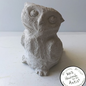 Familiar Owl - Solid Concrete Bird Sculpture- Baby Owl, Modern Art Contemporary Décor, Hand Made by Artist, Unique Bird Statue, Owl Figurine