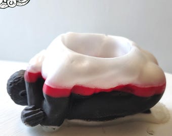 Black, White and Red Crouched Man -Hand Cast Resin Sculpture, Plant Pot, Candle Holder, Hand Made Sculptural Plant Holder, One of a Kind
