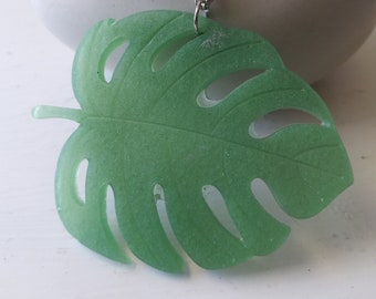 Monstera Leaf Pendant Necklace - Green Resin Leaf Pendant on Silver Colored Chain, Fun, Hand Made Plant Lover Jewelry, Swiss Cheese Plant