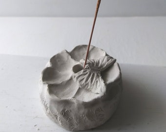 Butterfly on Flower Incense Holder - Concrete Stick Incense Burner, Hand Made by Artist, Cement Burner, Pen Holder, Paperweight, Floral Art