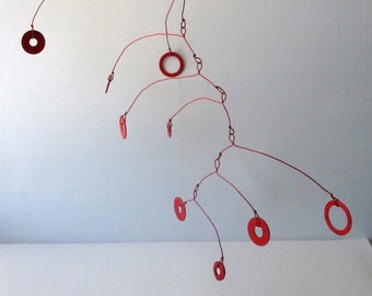 Roman Red - Mobile - One of a Kind Hanging Art Mobile Sculpture- Mni Hanging Art, One of a Kind, Hand Made, Unique Ceiling Art, Kinetic, Red