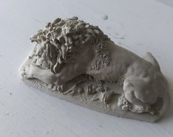 Resting Lion Concrete Art Sculpture - Indoor or Outdoor Lion Sculpture Garden Art - Broken Tail- As-is, Leo Gift Item, Small Statue, Animal