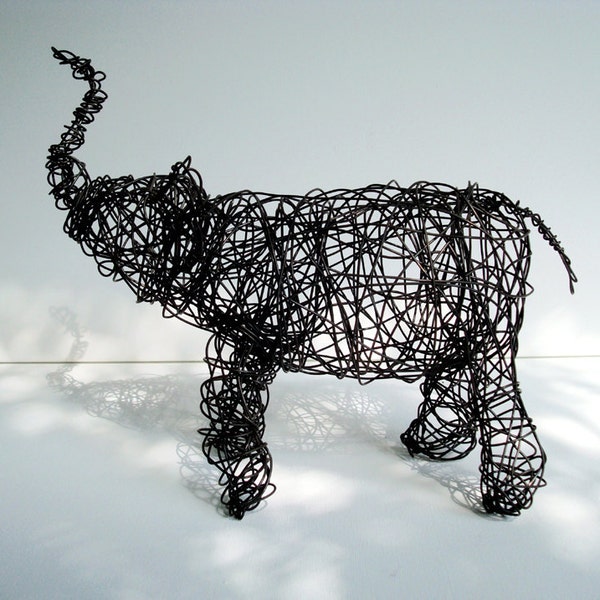 Baby Black Elephant - Unique Wire Animal Sculpture