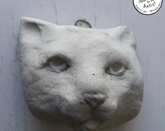 Bleep Cat Head- Wall Hanging Concrete Sculpture - Garden Art, cat Statue, Cute Animal Art, Cat Lover Gift, Hand Made, Exclusive Original Art