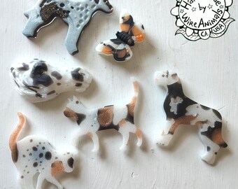Set of 6 Random Fridge Magnets, Handmade Resin Fridge Magnets, Cats, Dogs, Butterfly and Horse Head, in White, Black, Orange, Calico