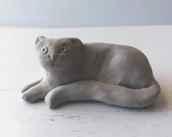 Cat with a Long Tail - Concrete Sculpture - Garden Art, Cat Statue, Gift for Cat Lover, Hand Made Original Art, Cute Cat Statue, Figurine