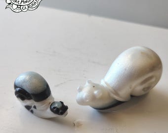 Snails - Set of Two Resin Art Sculptures - Black and White Striped Snails, Handmade, One of a Kind Figurines, Art, House Plant Ornaments