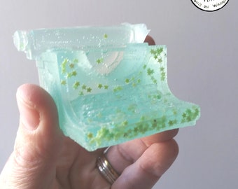 Sea Green Stars Mini Manual Typewriter Resin Art Sculpture - Original Cast Art, Hand Made One of a Kind Type Writer Gift, Unique Art Piece