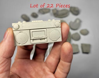 Random Assortment J - Set of 22 Miniature Handmade Concrete Pieces, For Plant Ornaments, Small Gifts, Decoration, Fairy Gardens