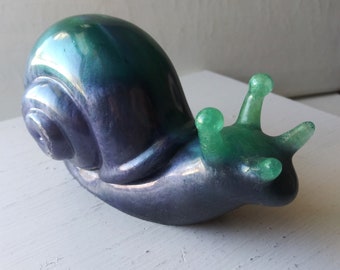 Large Purple Green Snail - Resin Art Sculpture - Glittery Purple, Green Desk Ornament Figurine, One of a Kind, Hand Made Statue, OOAK, Cute