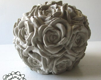 Rose Bouquet Orb - Flower Globe  Concrete Art Sculpture - Indoor or Outdoor Garden Art, Floral Decor, Rose Statues, Cement Roses, Memorial