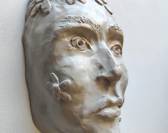 Flower Child  No. 11 - Concrete Figurative Wall Sculpture Garden Art, Original Hand Made Sculpture, made by Artist, One of a Kind Art