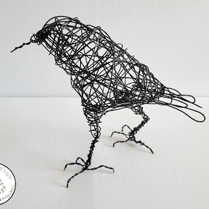 PEPPER - Original Wire Bird Sculpture, Completely Handmade and One of a Kind, Single Strand of Wire, Black Bird Statue, Artist Made Art