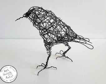 PEPPER - Original Wire Bird Sculpture, Completely Handmade and One of a Kind, Single Strand of Wire, Black Bird Statue, Artist Made Art