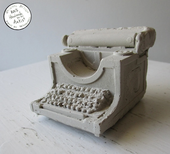 Mini Concrete Manual Typewriter - Art Sculpture - Original Cast Art, Hand Made Miniature Manual Typewriter, Solid Cement Type Writer Art