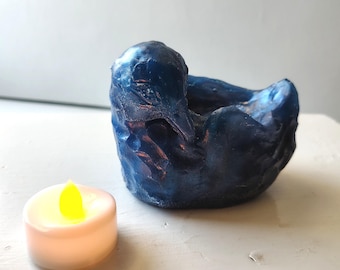 Bird Bowl Resin Sculpture - No Flame Candle Holder, Art, Sculpture, Life Sized Statue,  Blue Bird, Ring Holder, Handmade Original Bird Art